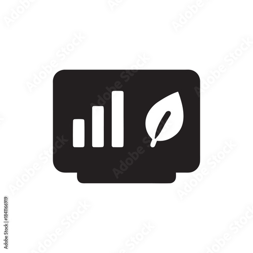 Smart house energy efficiency black and white vector icon with eco leaf and power consumption bars