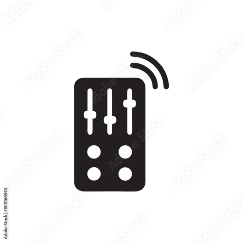 Smart home remote control black and white vector icon with wireless signal and sliders for home automation