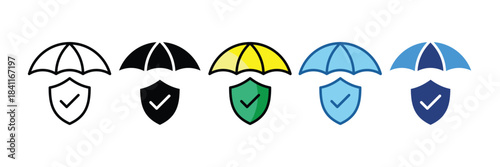 Umbrella Protection Icon Set Multiple Style Collection