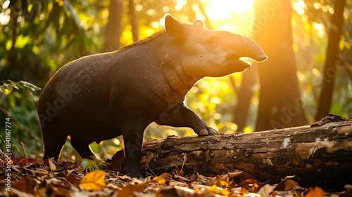 Tapir in Forest: Wildlife Animal in Sunlight