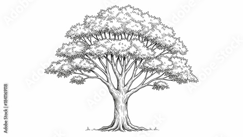 Natural Tree Line Art Isolated