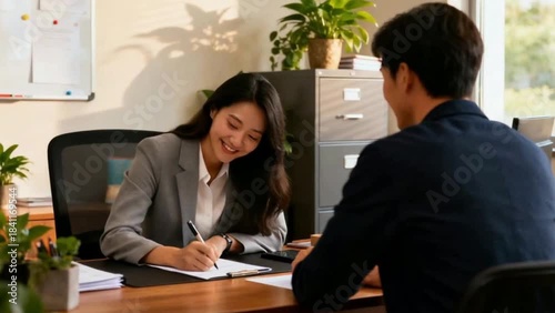 Wallpaper Mural Happy hiring manager interviewing job candidates in her office Torontodigital.ca