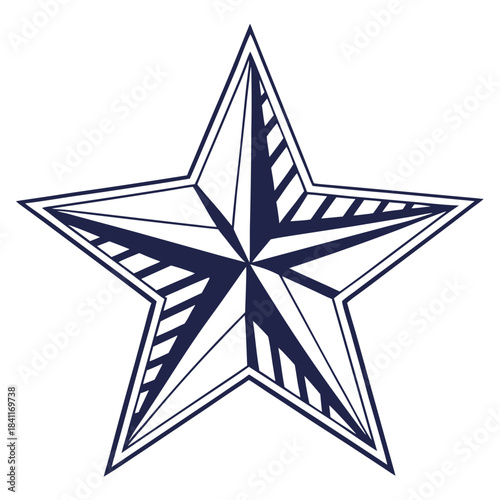 Vector nautical star with double outline, segmented with stripes and triangles.

