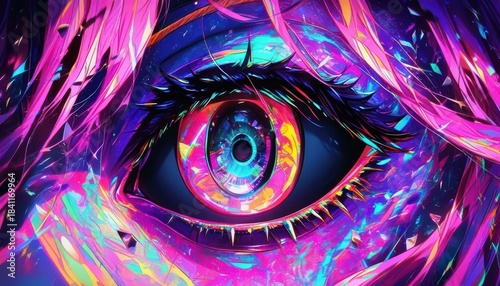 Vivid Neon Cybernetic Eye Surreal Abstraction Psychedelic Retrowave Visual Art