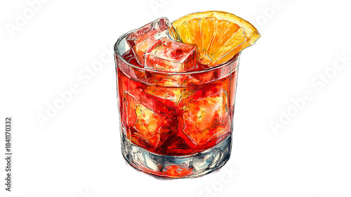An inviting cocktail illustration with a vibrant refreshing allure ready for summer on ice on transparent background