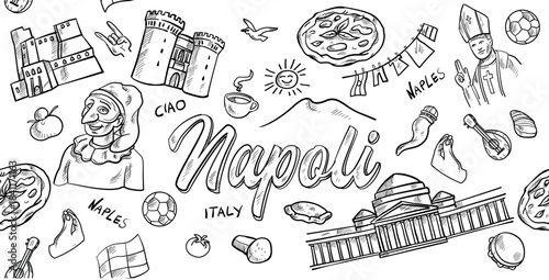  Naples Italy doodle city background.doodle style