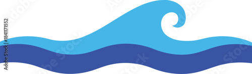 Stylized abstract illustration of two layers of blue ocean waves with a prominent cresting wave against a clean white background