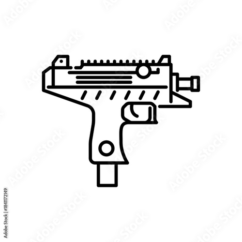 Uzi gun outline icon. submachine gun black line illustration.
