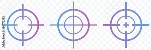 Gun target icons in minimalistic thin line strokes designs. target crosshair aim icon sign vector. target silhouette business vector icon bundle. Aim icon symbol pictogram set. Archery Target Icon Set