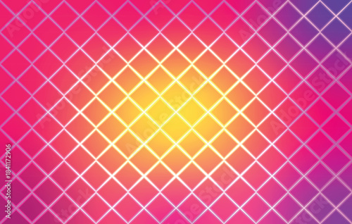 Neon Glow Diamond Grid Background, Vibrant Gradient Abstract Vector Design