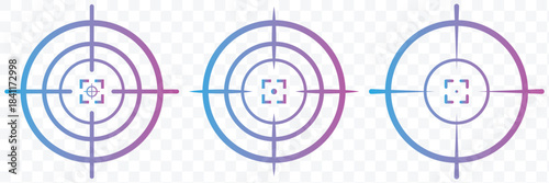 Red concentric circles set. Bold target and bullseye style round patterns with multiple rings. Abstract focus and attention elements for retro, poster and graphic design. Target Reticle Icons Showing 