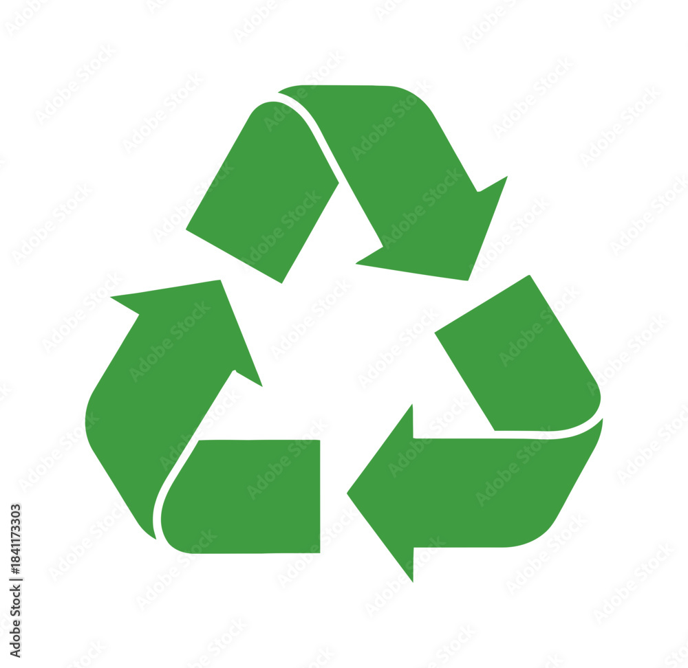 Fototapeta premium Simple green recycling symbol icon graphic on a solid representing environmental conservation and sustainability efforts globally on transparent background