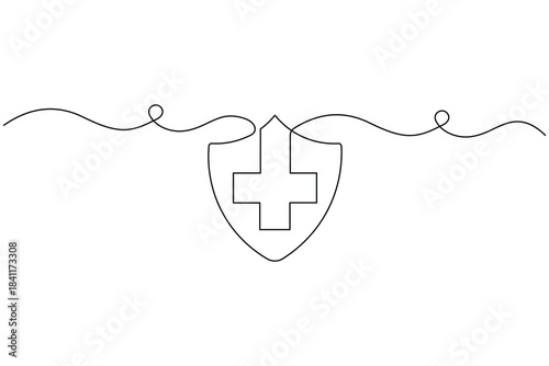 One line medical cross heart and heartbeat simple minimalist healthcare vector
