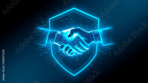 Secure Partnership Digital Handshake Representing Trust and Collaboration within a Shield