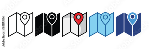 Map Folded Icon Set Multiple Style Collection