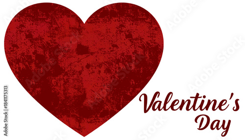 Distressed red heart with Valentine’s Day text on transparent background for romantic and love themed designs