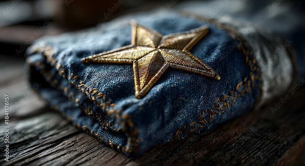 Obraz premium Folded American flag with a gleaming golden star Commemorating Pearl Harbor Remembrance Day on December 7th. A patriotic tribute to military history.