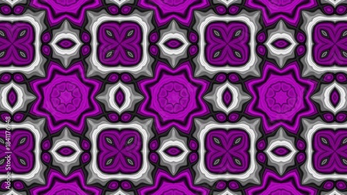 Magenta and Gray Floral Mandala Tiles – Abstract Repeating Decorative Loop