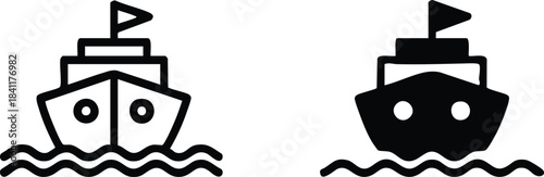 Ship Icons, Outline and Solid Ship, Cruise Ship Front View Icons, Boat Graphic, Maritime Icons, silhouette, illustration, vector