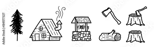 cozy cabin village doodle rural living