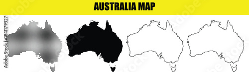 Australia Map Collection Vector Graphic, Black Silhouette and Outline Templates for Geographical and Country Border Design EPS 10