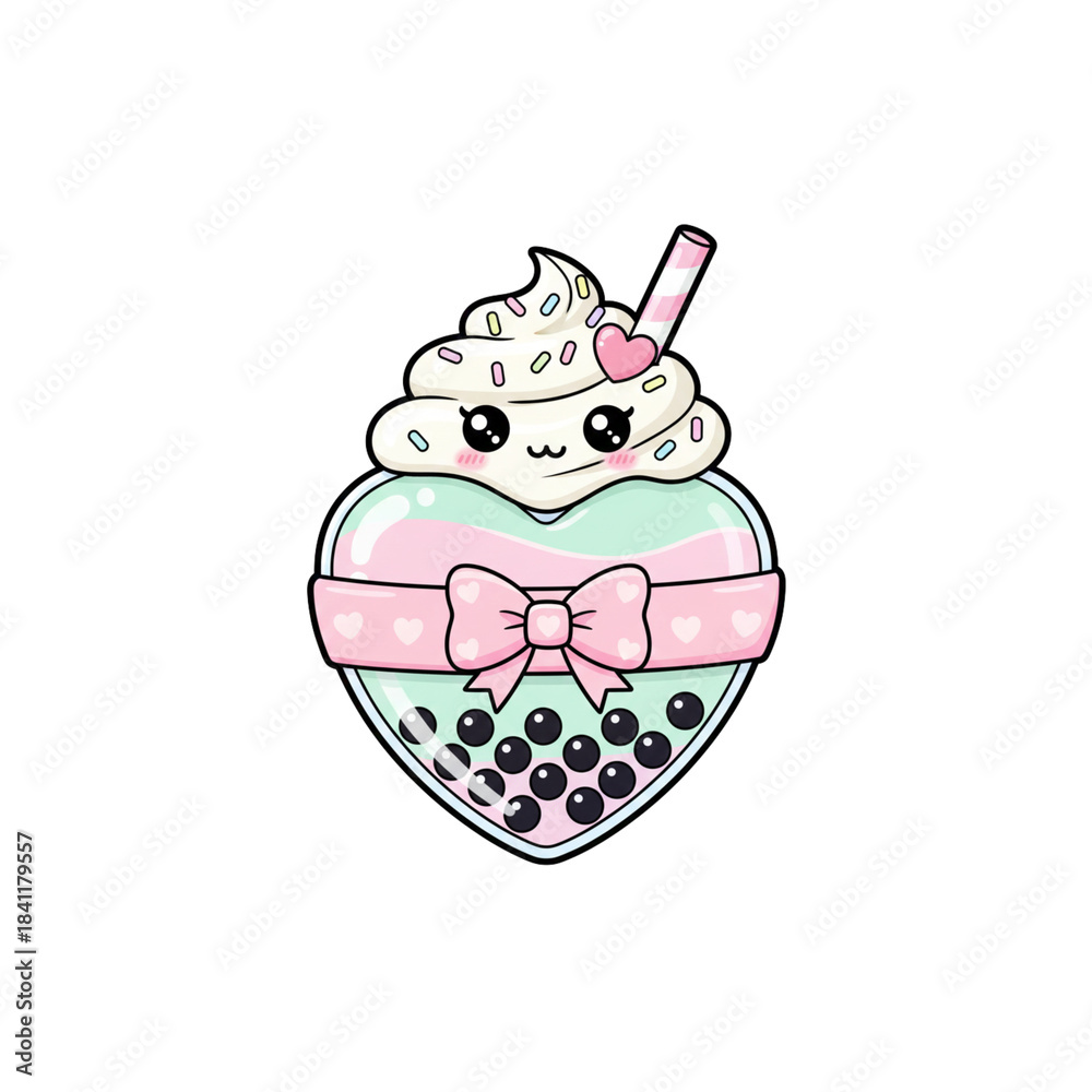 custom made wallpaper toronto digitalCute cartoon vector illustration of a heart bubble tea cup with a cherry for love celebration icon design