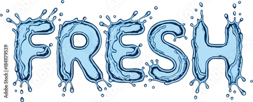 Fresh Water Splash Vector Typography With Blue Droplets
