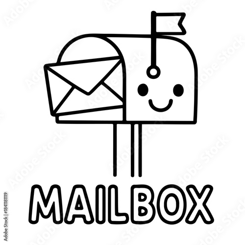 Smiling Mailbox: A friendly mailbox stands, with its flag raised high, holding a letter inside. Its cheerful face and the letter invite a sense of communication, anticipation, and connection.