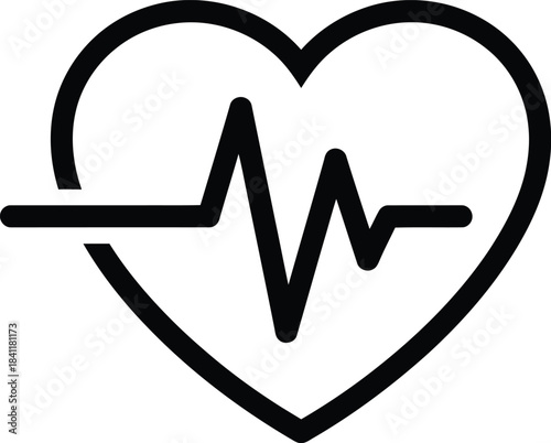 Heartbeat line icon inside heart shape, representing health, cardiology, and vital signs. symbol