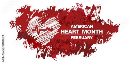 February Is American Heart Month. Heartbeat. Great for cards, banners, posters, social media and more. White background. 