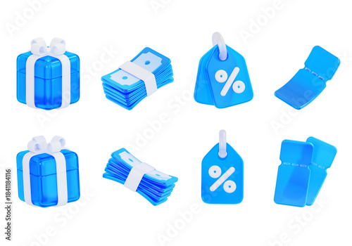 Fotografie blue glass material shopping and discount 3D Icon Set