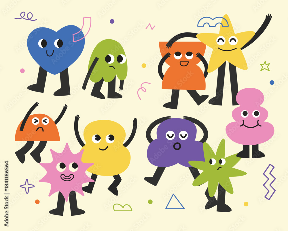 Naklejka premium Abstract Blob Character Set, Cute Geometric Shape Mascots
