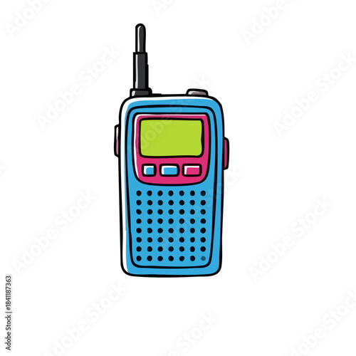 Cartoon WalkieTalkie Illustration with Antenna and Buttons.