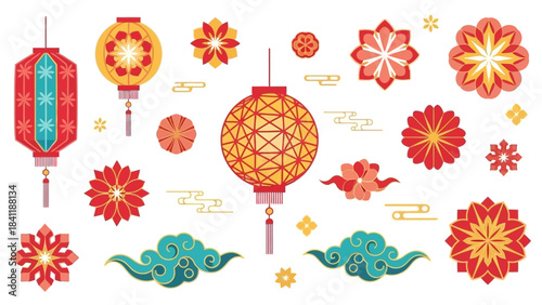 Chinese New Year Festive Ornaments and Decorations Vector Illustration
