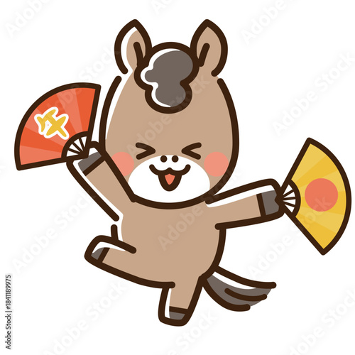 扇子を持ってはしゃぐ馬
