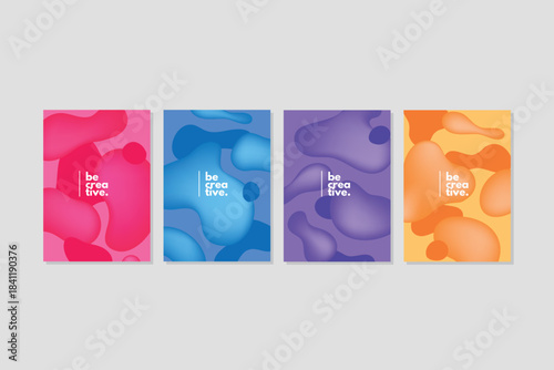 A collection of five contemporary art prints showcasing bold, flowing color transitions in shades of violet, crimson, and amber. Each piece integrates clean, understated lettering paired with structur