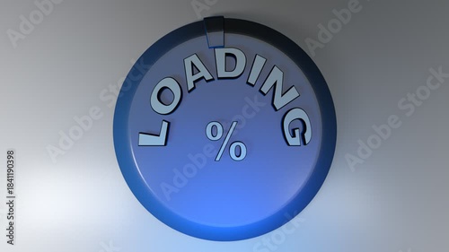 Loading indicator - blue turning circular icon with the write 