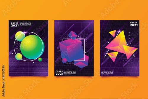 A collection of five contemporary art prints showcasing bold, flowing color transitions in shades of violet, crimson, and amber. Each piece integrates clean, understated lettering paired with structur