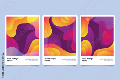 A collection of five contemporary art prints showcasing bold, flowing color transitions in shades of violet, crimson, and amber. Each piece integrates clean, understated lettering paired with structur