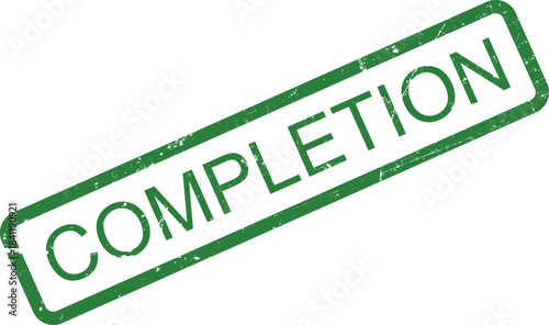 Green rectangular stamp impression with grunge effect and completion text