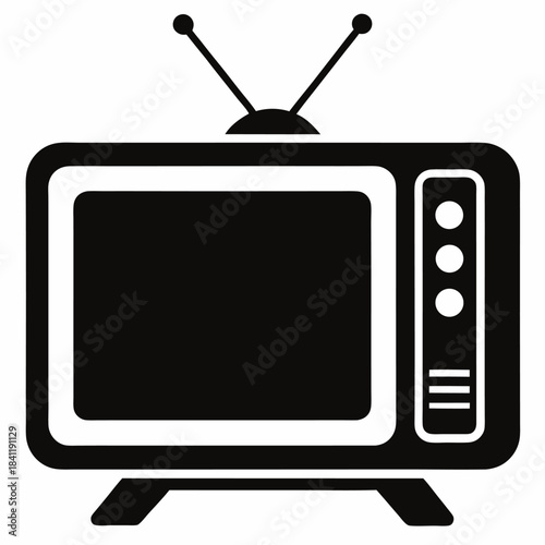 Retro television icon vintage tv set black and white simple design classic television broadcast media old school antenna
