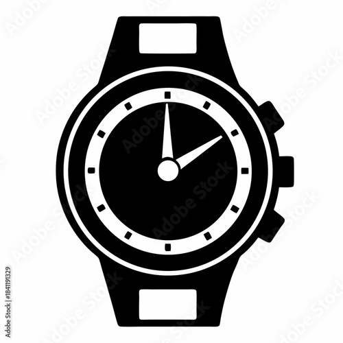 Simple black and white wristwatch icon timepiece design element