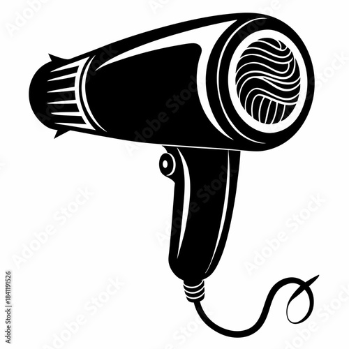 Stylish black and white hair dryer illustration salon tool design element