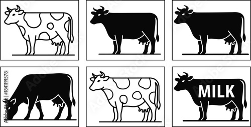 Black and white cow illustrations in a grid pattern