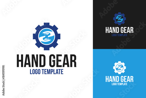 Hand gear teamwork service logo design template illustration