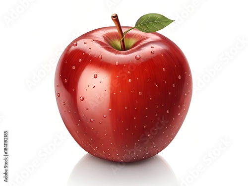 Fresh Red Apple with Water Droplets on White Background