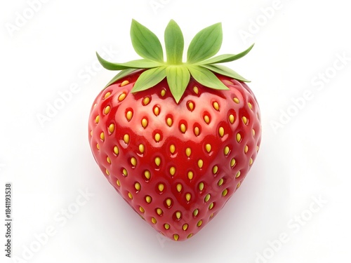 Single Fresh Red Strawberry with Green Stem on White Background