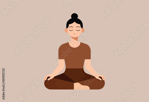 A geometric illustration of a person in a yoga pose with eyes closed.  Neutral background