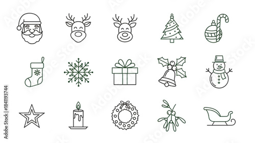 Christmas Line Art Icon Sheet – Minimal Modern Outline Vector Set