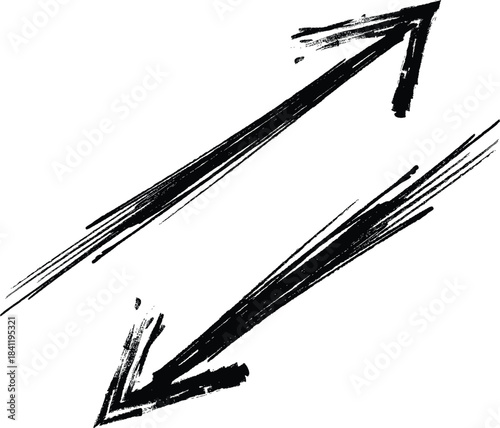Grunge black hand drawn double headed arrow symbol indicating exchange or bidirectional movement.